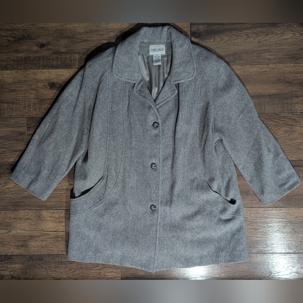 Cabin Creek Womens Dove Gray Wool Blend Pea Coat Size 20W Fully Lined w/ Pockets